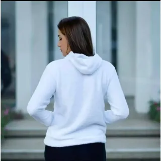 Moletom Feminino Blusa de Frio Pelúcia Lisa com Capuz e Bolsos - Envio Imediato - Branco