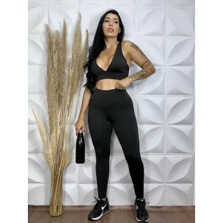 Treino Conjunto Fitness Feminino: Top + Calça Legging Básica