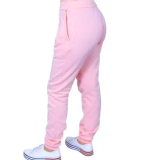 Unissex Calça Slim Liso de Moletom Sem Estampa - Rosa