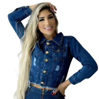Jaqueta Feminina Destroyed Escura: Estilo Classic Despojado - jeans
