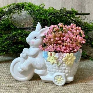 Cesto Decorativo Vencedor Coelho em Cerâmica - Páscoa 21x19x12cm - Único