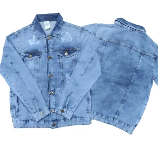 Versátil Casual Coloridas Fit Masculina Sarja Jeans Jaqueta - Média Destroyed