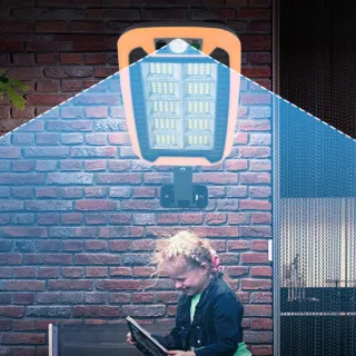Sensor de Presença e Controle Remoto - Luminária Solar de Parede Externa 35w - Laranja