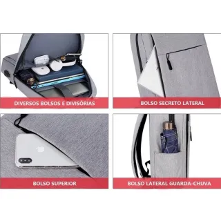 Mochila Marisa Masculina Moda Notebook 18L USB Fone de ouvido - Cinza