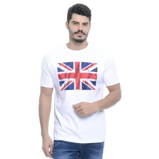 Camiseta Masculina Manga Curta Branca Reino Unido Gola Redonda - Branco