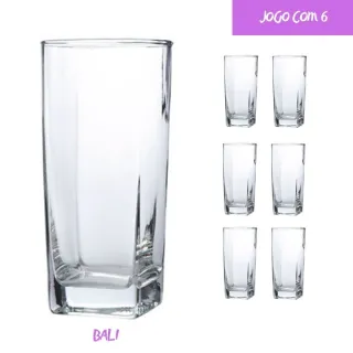 Copos Quadrado Bali Luxo Transparente 320ml - Jogo de 6 - Único