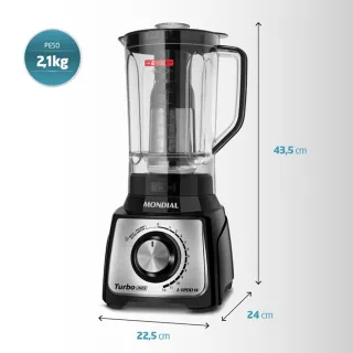 Liquidificador Inox Turbo Mondial L-1200 Preto - 220V