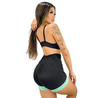 Top Verde Claro com Short Cós Alto - Conjunto Fitness de Academia - 128-CST-VERDE CLARO