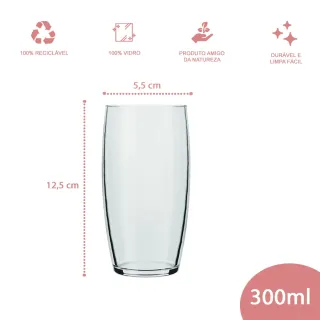 Conjunto Transparente de 6 Copos Oca Vidro 300ml Nadir Água - Único