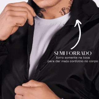 Jaqueta Masculina Corta Vento Preto Impermeável com Capuz - Preto