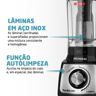Liquidificador Inox Turbo Mondial L-1200 Preto - 220V