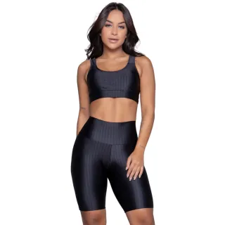 Bermuda Compressão New Zig 3D e Conjunto Top Fitness com Bojo Removível - Rosa Escuro