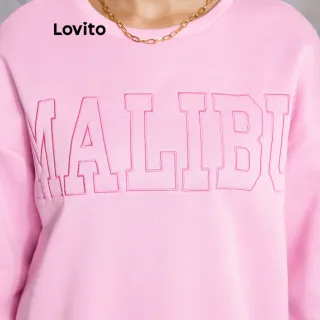 Moletom Casual Bordado Simples Lovito Para Mulheres (Rosa) - Rosa
