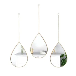 Conjunto de 3 Espelhos Decorativos em Formato Coração, Curva ou Gota - Curva Dourado