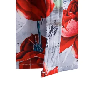 Camisa Manga Curta Vermelha e Branca Floral Solta - Tendência Boho Retro - C229