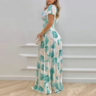 Vestido Sensual Estampado com Decote em V - Raryel - Cor da PItura