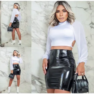 Saia Vinil Curta Feminina - Compre Online na Raryel - Preto