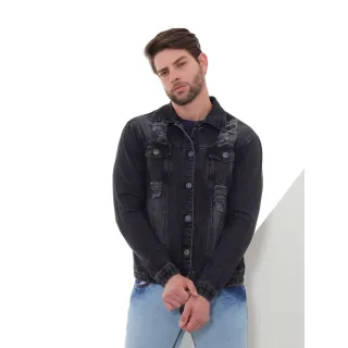 Jaqueta Vintage Masculina Jeans Preto com Rasgo - GG
