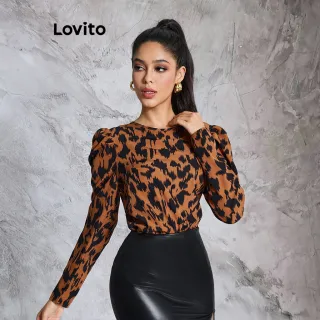 Blusa Elegante Leopardo Lovito - Amarração Nas Costas - Castanho