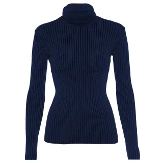 Blusa Feminina Tricot Manga Longa Gola Alta - R: 965 - Azul Petroleo