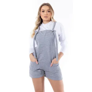 Macaquinho Feminino Moletinho Jardineira Curta - Cinza Mescla
