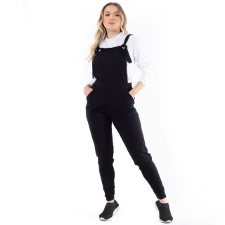 Macaquinho Feminino Jardineira Longa com Bolso Suspensório - Cinza