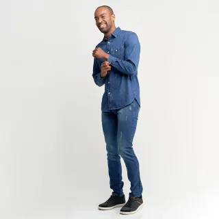 Camisa Lisa Azul Jeans Masculina - PP