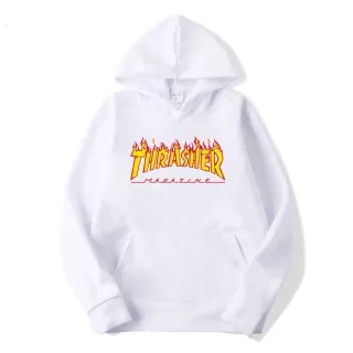 Blusa de Moletom Unissex Estampada Thrasher - Top Casaco Frio - Branco