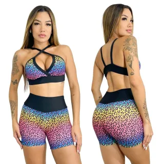 Estampas Conjunto Fitness Top e Short de Academia Cós Alto - 163-CST