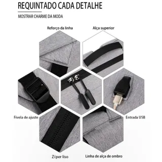 Mochila Marisa Masculina Moda Notebook 18L USB Fone de ouvido - Cinza