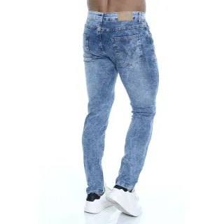 Rasgada Elastano Delavê Masculina Skinny Jeans Calça - Azul
