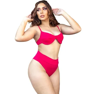 Biquíni Hot Pants Aro Meia Taça Cintura Alta Feminino com Bojo Suplex - Marinho