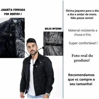 Pronta entrega - Jaqueta básica em couro com forro - Preto
