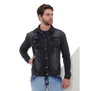 Jaqueta Vintage Masculina Jeans Preto com Rasgo - GG