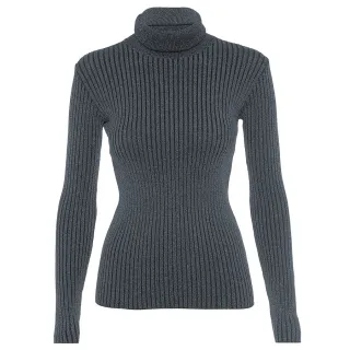 Blusa Feminina Tricot Manga Longa Gola Alta - R: 965 - Azul Petroleo