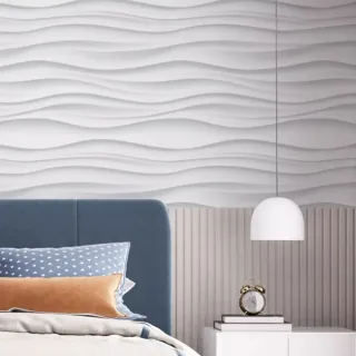 Adesivo Papel de Parede Branco 3D Efeito Gesso Ondulado Premium - 5m x 0,45cm - 4 ROLOS = 20 METROS