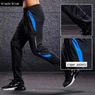 Leggings Masculinas de Corrida com Bolsos Zíper - Calças Esportivas para Treino de Futebol - Preto azul A3