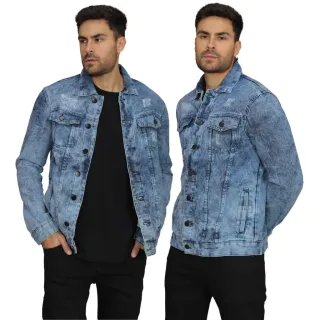 Versátil Casual Coloridas Fit Masculina Sarja Jeans Jaqueta - Média Destroyed