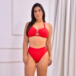 Biquíni Hot Pants Feminino Suplex - Argola Amarrar Alta Praia - NEON VERDE