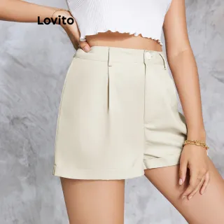 Shorts Femininos Lisos Enrolados Casuais Lovito LBE02011 (Damasco) - Damasco