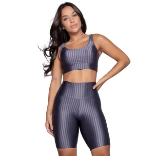 Bermuda Compressão New Zig 3D e Conjunto Top Fitness com Bojo Removível - Rosa Escuro