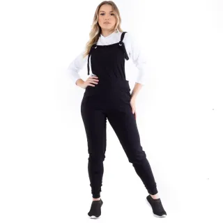 Salopete Longo Feminino Preto Liso Evangélico Jardineira Macacão - Cinza