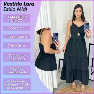 Vestido Decotado Feminino Midi com Alcinha Ajustável e Bojo - Rosa Chá Poá