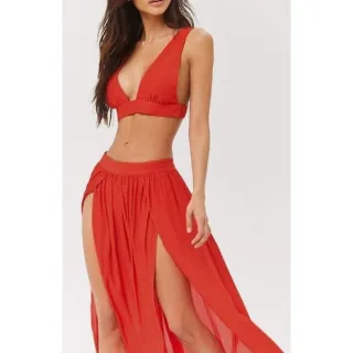 Feminino Saia Longa com Fenda - Laranja