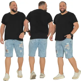 Bermuda Desfiada Jeans Plus Size Masculina - Tamanho Grande - Jeans Médio