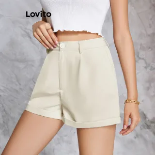 Shorts Femininos Lisos Enrolados Casuais Lovito LBE02011 (Damasco) - Damasco