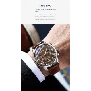 Relógio Masculino de Quartzo com Cinto - Tendência de Moda WOKAI - Marrom prateado