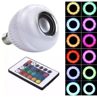 Caixa de Som Bluetooth LED Lâmpada com Controle RGB 12W - Único