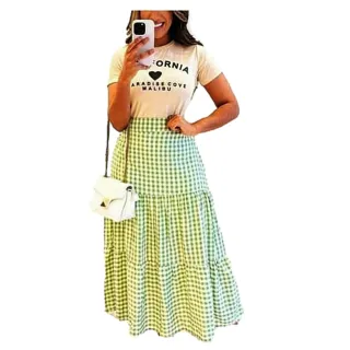 Moda Evangelica Feminina: Saia Longa Xadrez com Babados - Raryel - Xadrez Preta