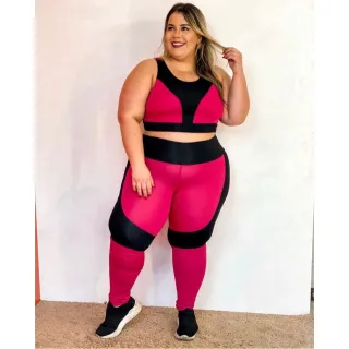 Roupa de academia Plus Size Conjunto Fitness Calça Legging e Top GG XGG EXGG - Verde Militar